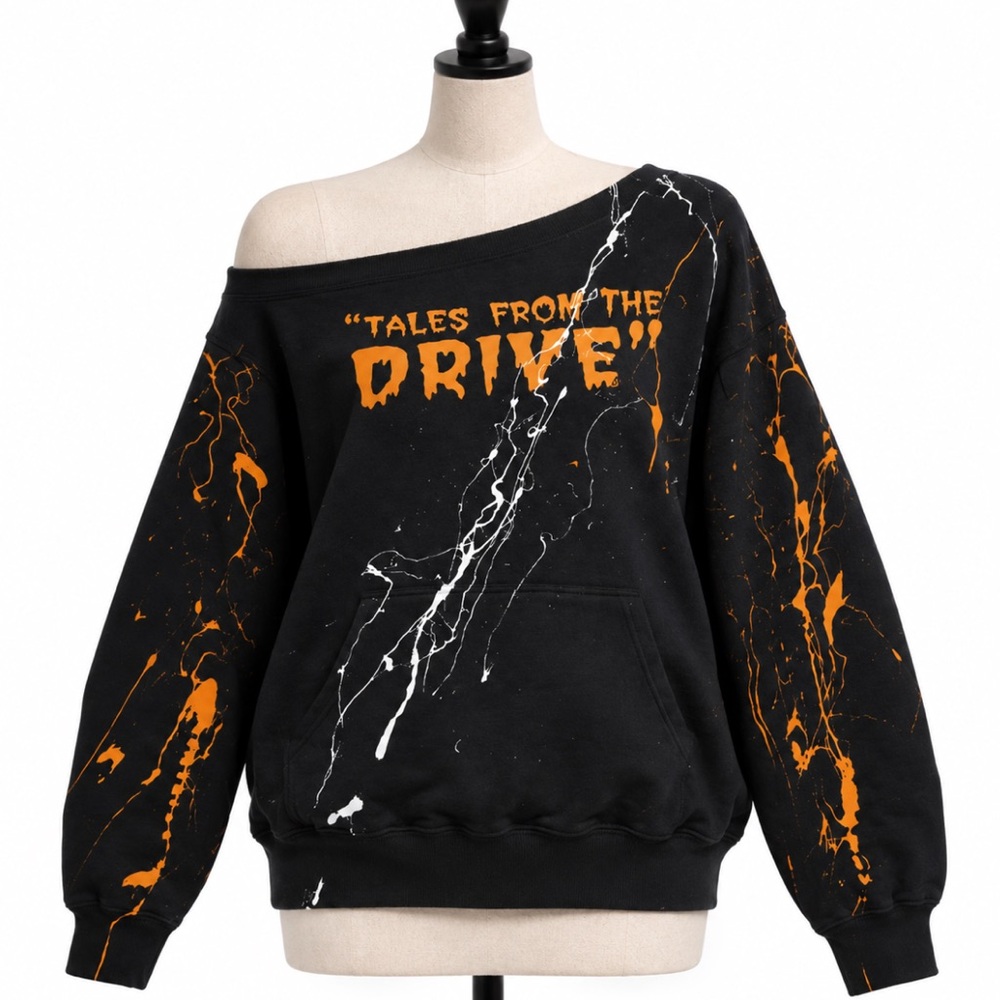 Off-Shoulder Black 'Tales From The Drive' Pullover Sweater